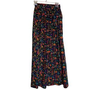 Vintage 70's Maxi Skirt Aztec Print 24" Waist Bright‎ Colors on Black Hand Made